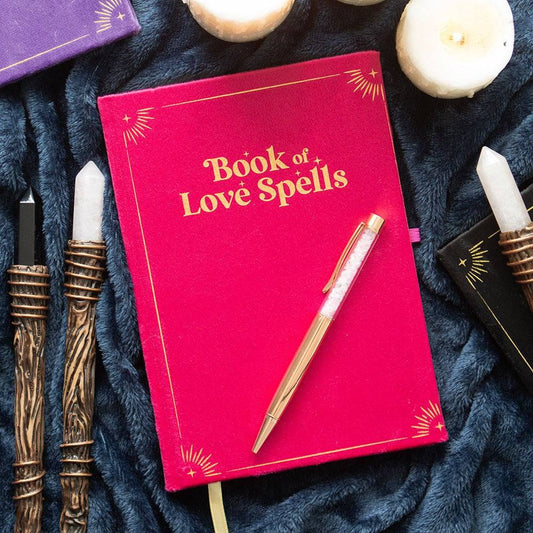 Book of Love Spells Journal with Rose Quartz Crystal Pen - Crystal Nest