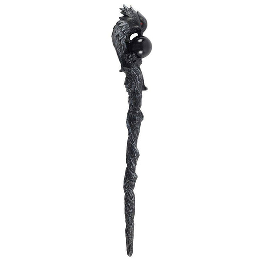 Dark Red-Eyed Raven Wand - Crystal Nest