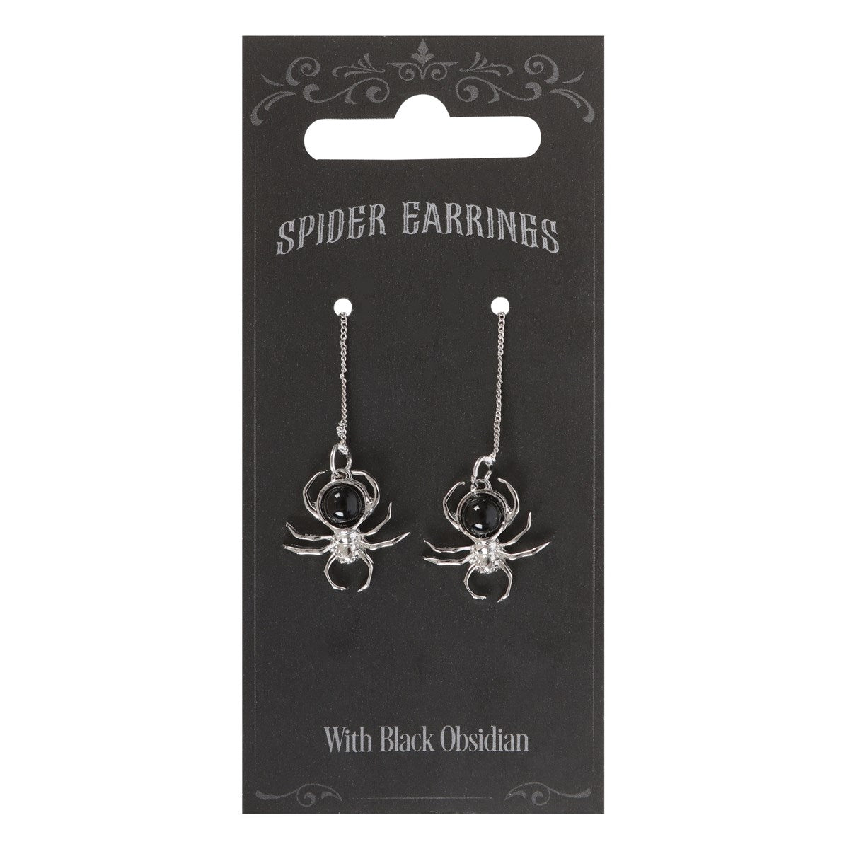 Black Obsidian Spider Threader Earrings - Crystal Nest