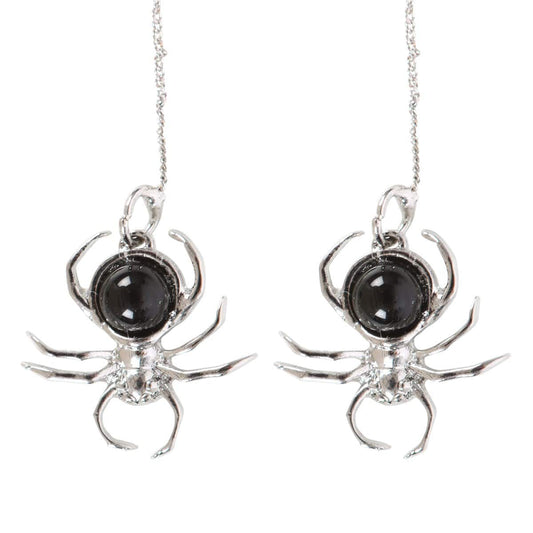 Black Obsidian Spider Threader Earrings - Crystal Nest