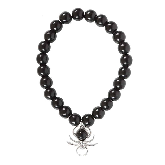Black Obsidian Beaded Spider Bracelet - Crystal Nest