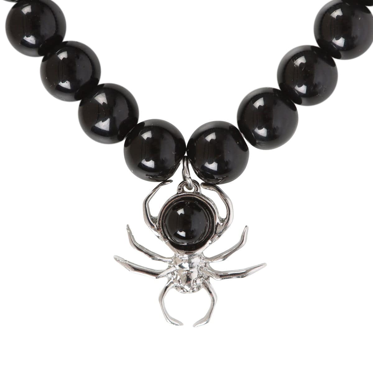 Black Obsidian Beaded Spider Bracelet - Crystal Nest