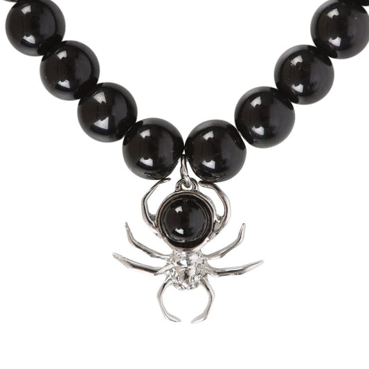 Black Obsidian Beaded Spider Bracelet - Crystal Nest