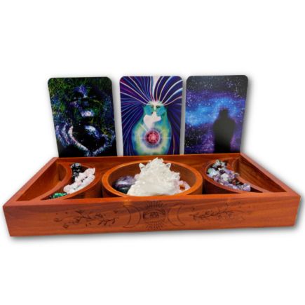Wooden Triple Moon Altar Tray | Crystal, Candle & Tarot Card Display - Crystal Nest