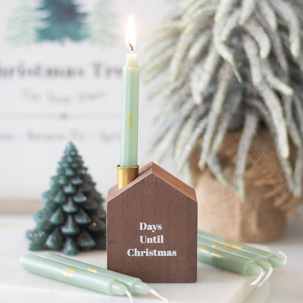 24 Mini Advent Candles with Chalet Holder | Christmas Countdown Candle Set