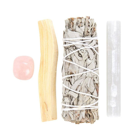 Smudge Kit with Rose Quartz Crystal - Attract Love & Cleanse Your Space - Crystal Nest