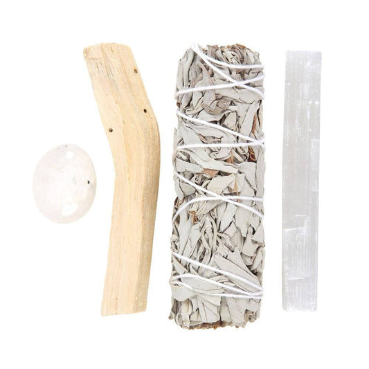 Smudge Kit with Clear Quartz Crystal – Protect & Heal Your Space - Crystal Nest