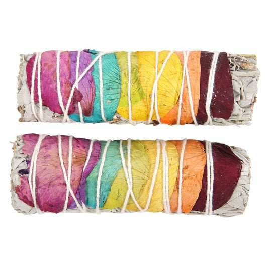 Set of 2 Rose Petal Sage Smudge Wands – Spiritual Cleansing & Blessings - Crystal Nest