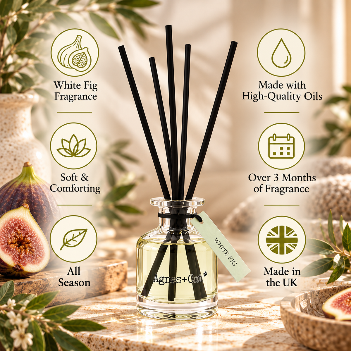 White Fig Reed Diffuser 140ml | Agnes & Cat - Crystal Nest