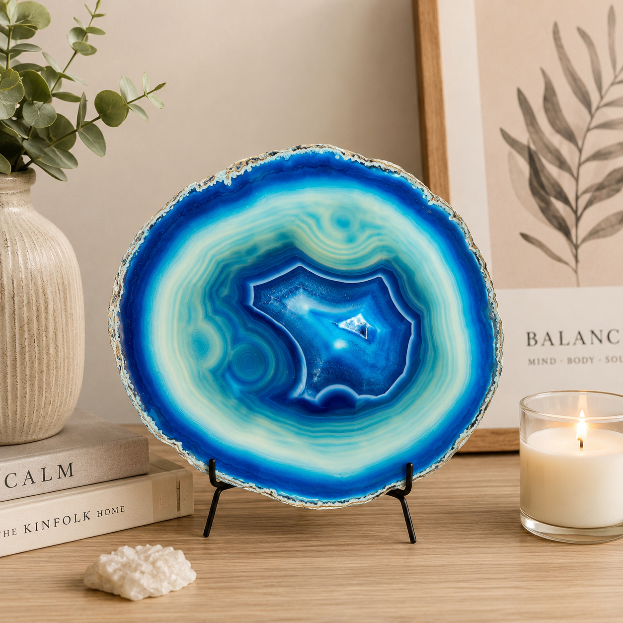 Banded Blue Agate Slice | 14–15 cm