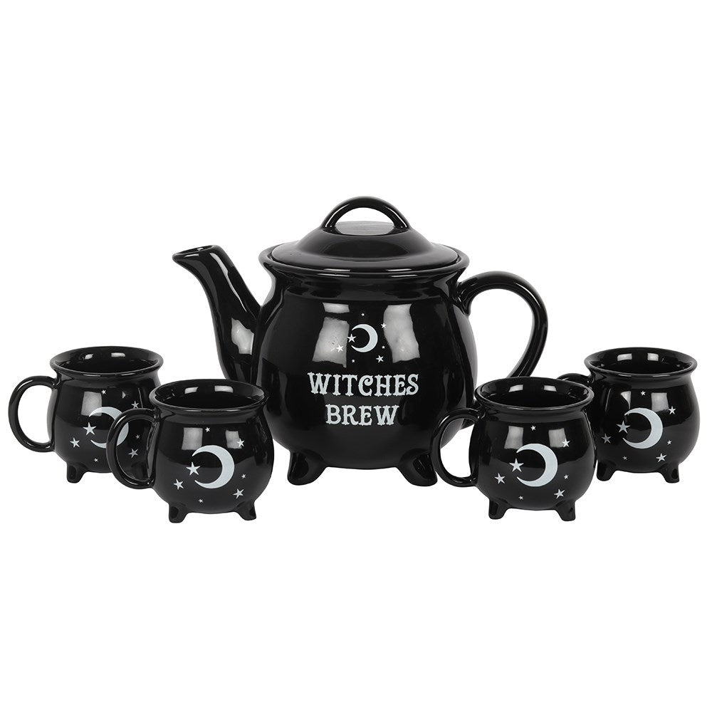 Witches Brew Black Ceramic 5-Piece Cauldron Tea Set