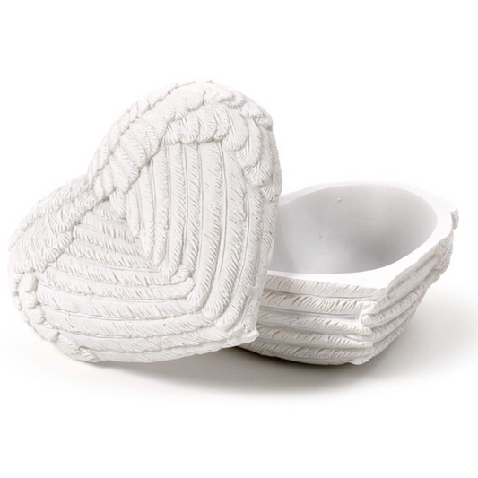 Small Heart-Shaped Angel Wings Trinket Box | White - Crystal Nest