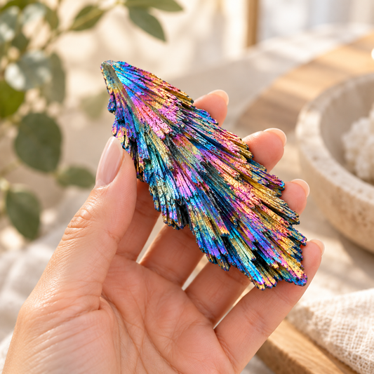 Rainbow Aura Black Kyanite Crystal | Witch's Broom