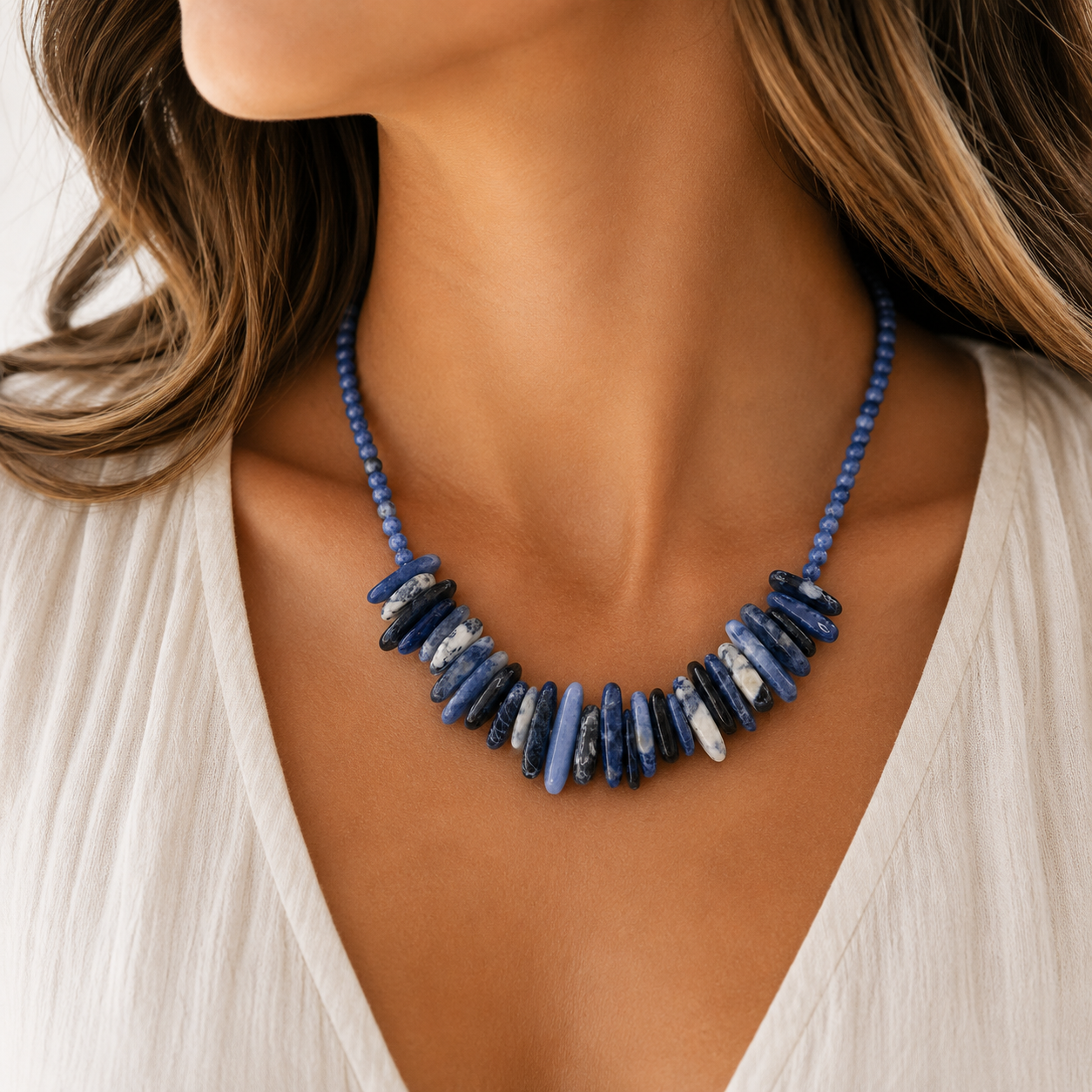 Sodalite Longstone Crystal Necklace