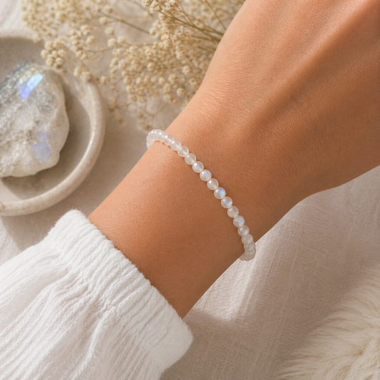 Trust Your Intuition | Rainbow Moonstone Energy Bracelet (4mm) - Crystal Nest