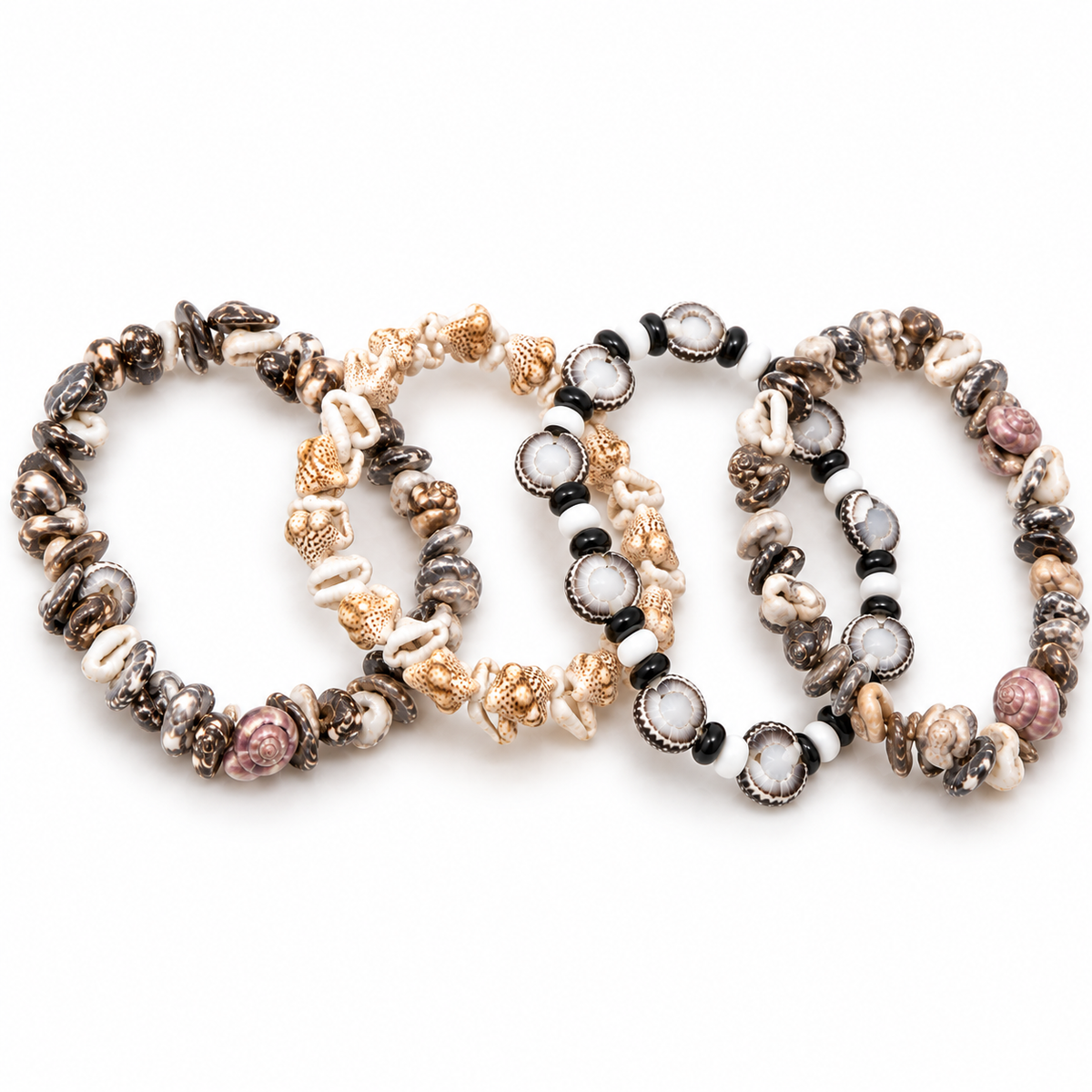 Natural Seashell Bracelet Set | 4-Piece Boho Stack
