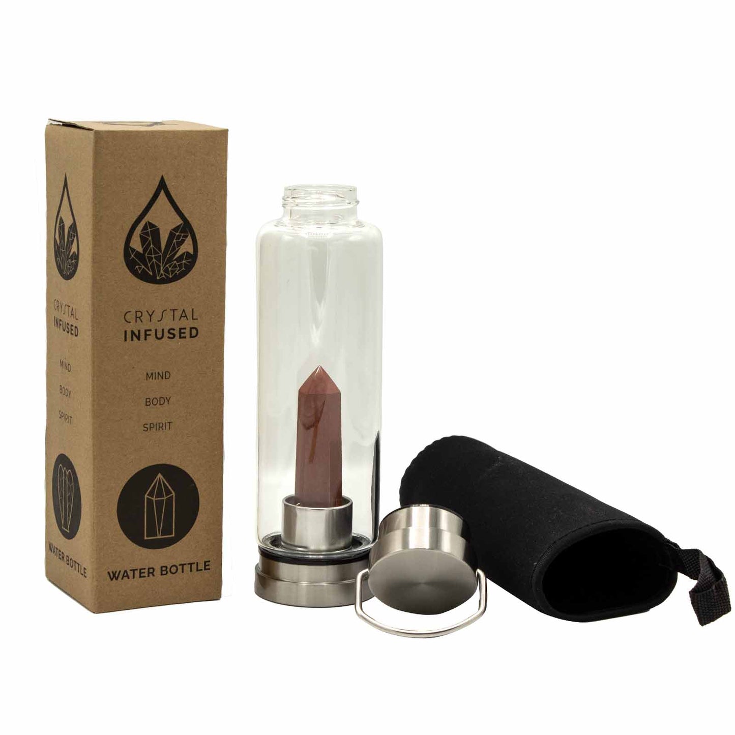 Red Jasper Crystal-Infused Glass Water Bottle - Crystal Nest