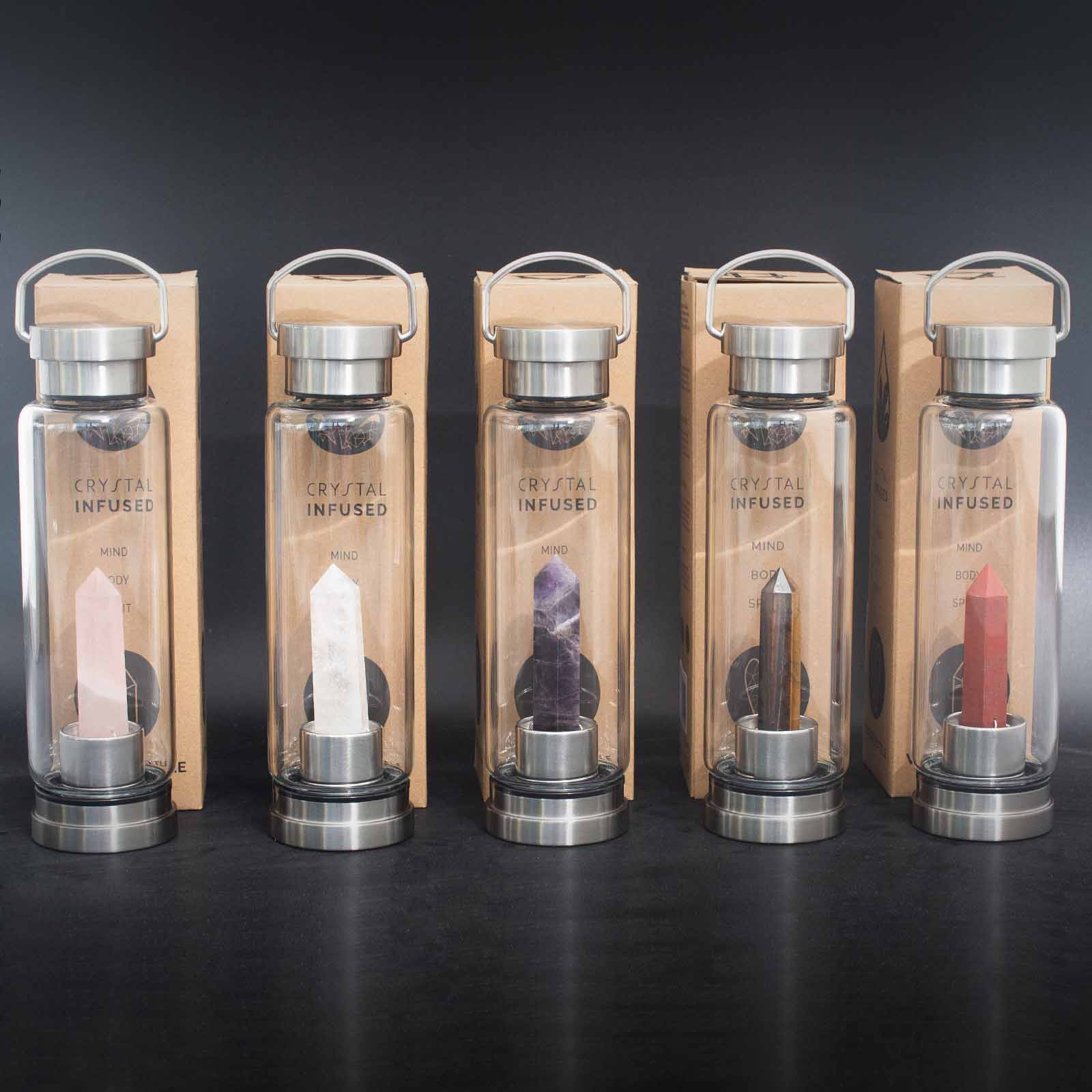 Red Jasper Crystal-Infused Glass Water Bottle - Crystal Nest