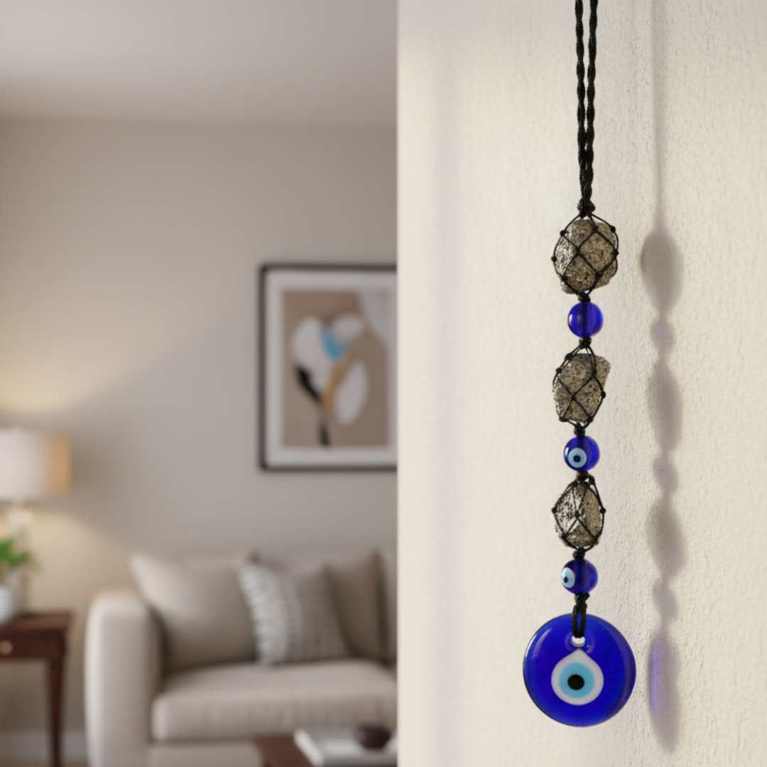 Pyrite & Evil Eye Hanging Charm | Protection & Prosperity - Crystal Nest