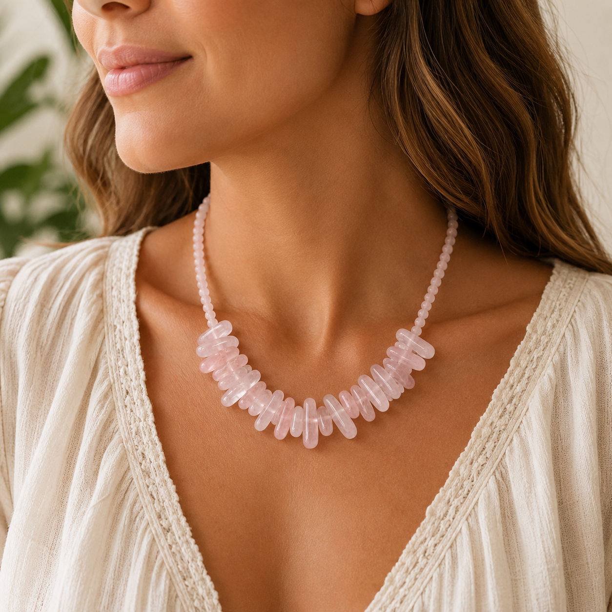 Rose Quartz Longstone Crystal Necklace