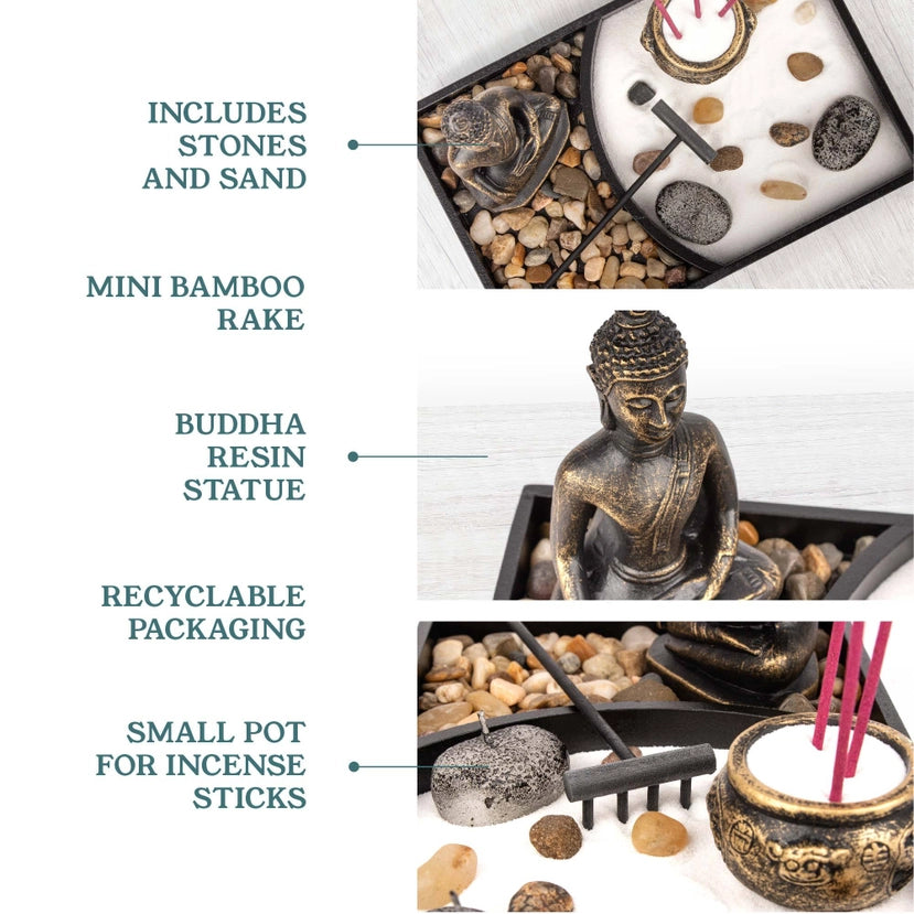 Mini Buddha Zen Garden Kit | Mindfulness & Meditation Gift Set - Crystal Nest