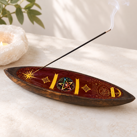 Pentagram Mango Wood Incense Holder | Enamel Ritual Bowl