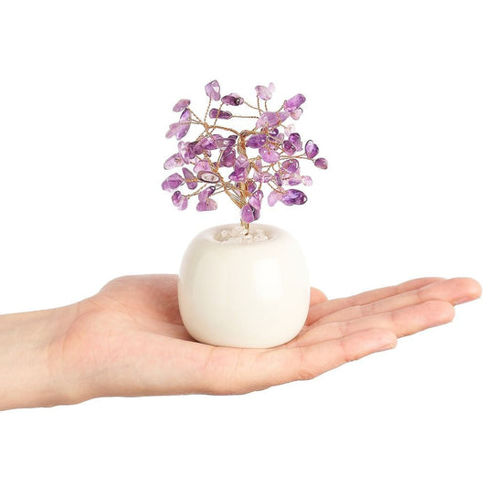 Amethyst Gem Tree in White Ceramic Flowerpot | Crystal Tree of Calm & Spiritual Wisdom - Crystal Nest
