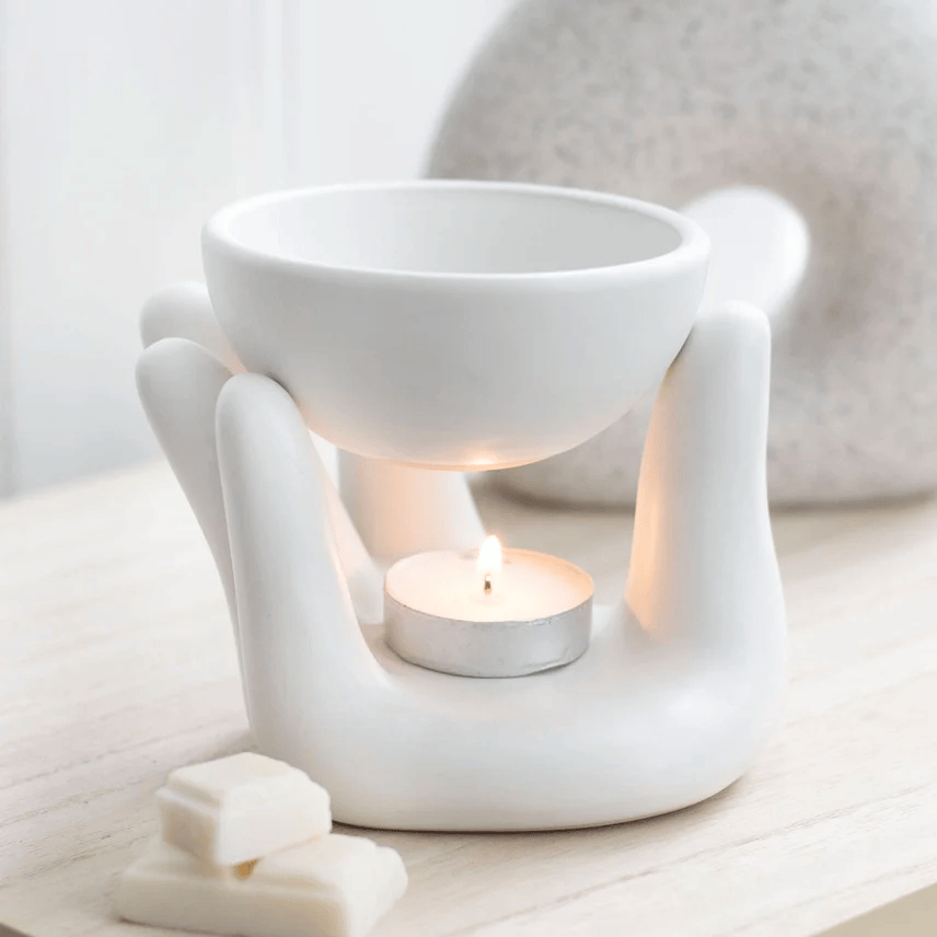 White Ceramic Hand Oil Burner - Crystal Nest