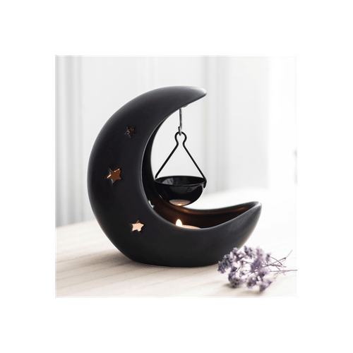 Black Crescent Moon Hanging Oil Burner - Crystal Nest