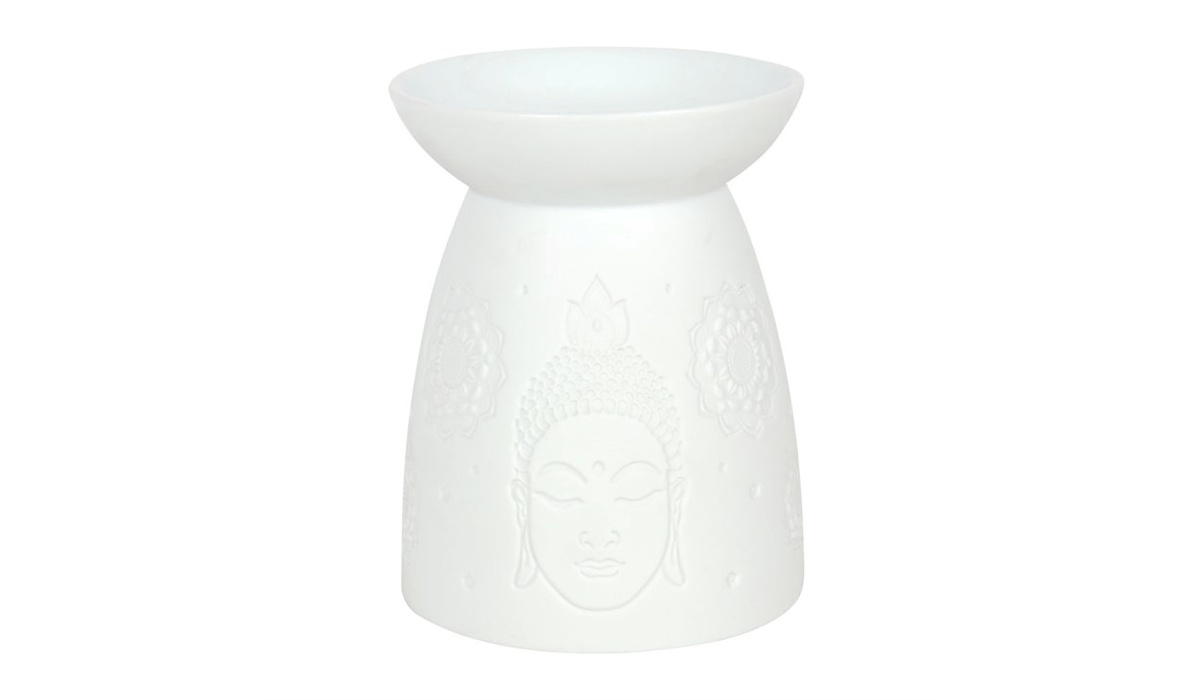 Buddha Face White Ceramic Oil and Wax Melt Burner - Crystal Nest