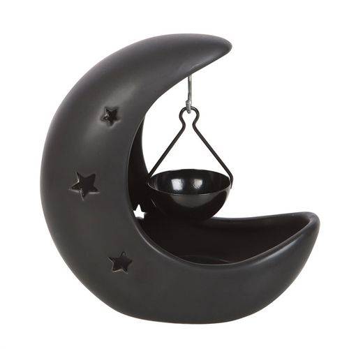 Black Crescent Moon Hanging Oil Burner - Crystal Nest