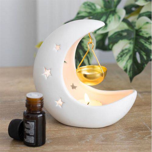 White Crescent Moon Hanging Oil Burner - Crystal Nest