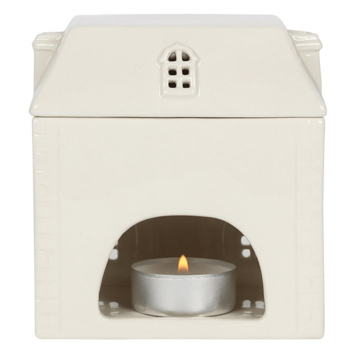 White Ceramic House Oil Burner - Crystal Nest