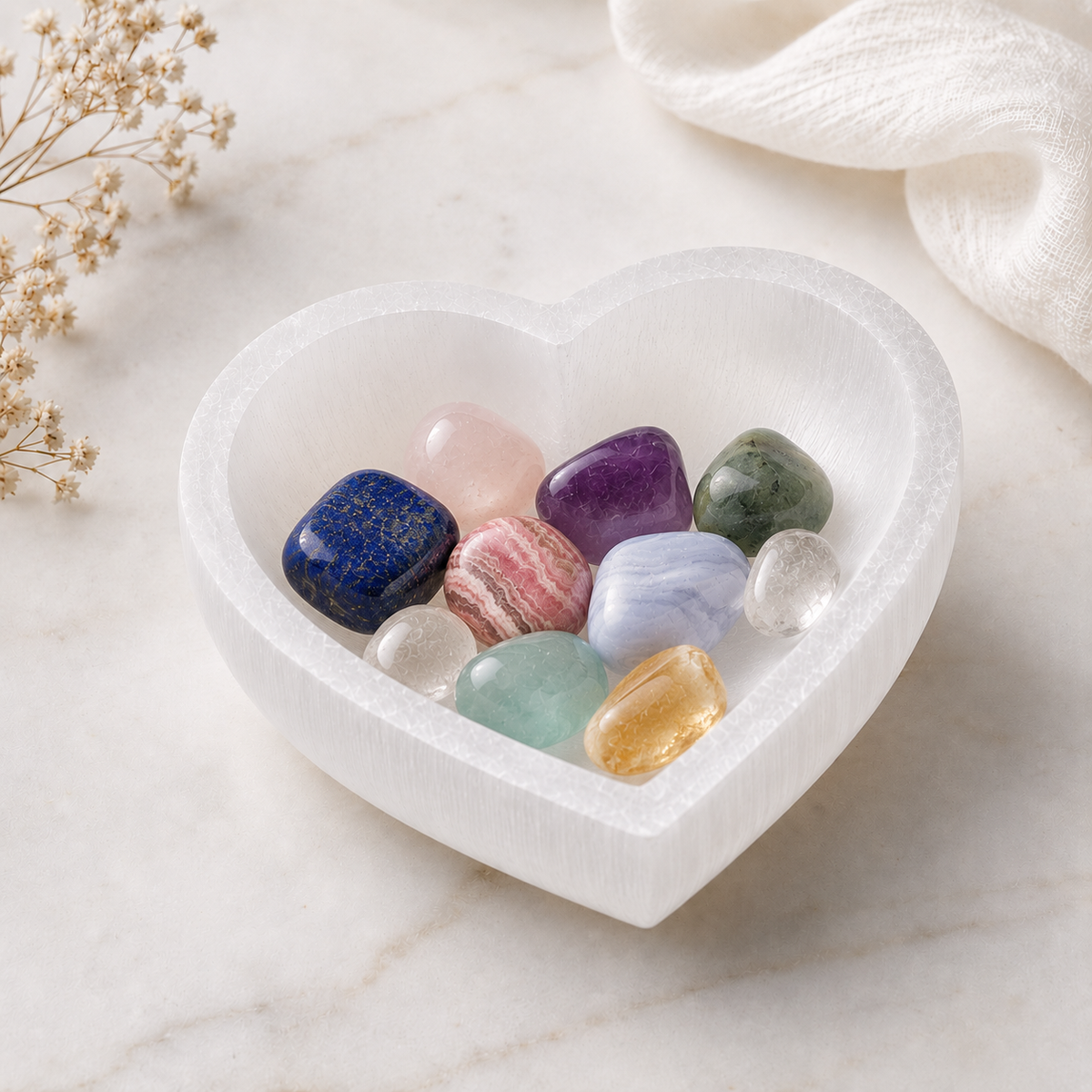 Medium Heart Selenite Crystal Cleansing Bowl - Crystal Nest