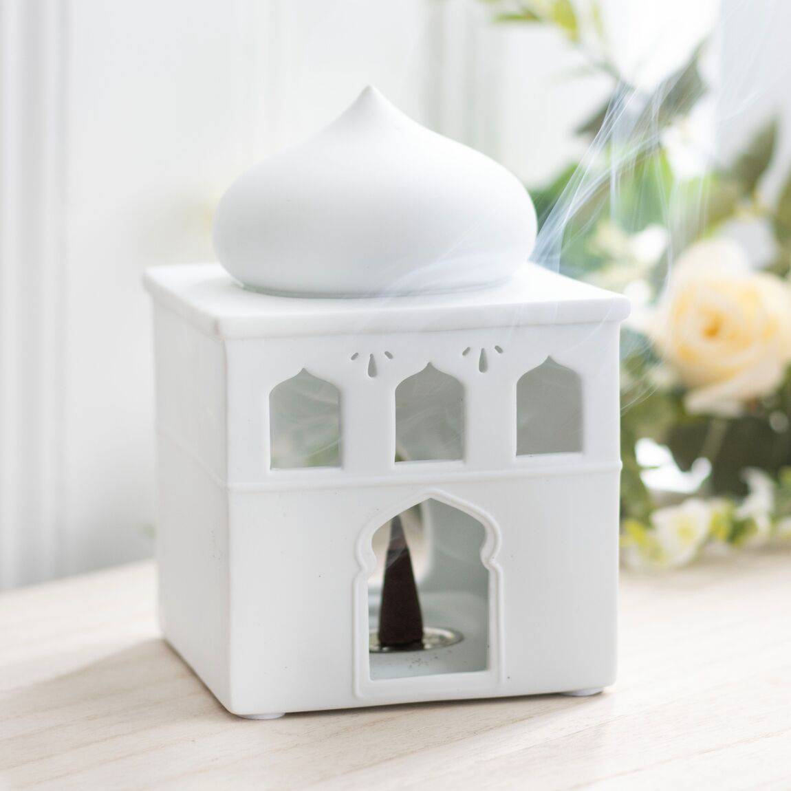 White Ceramic Mosque Oil Burner - Crystal Nest