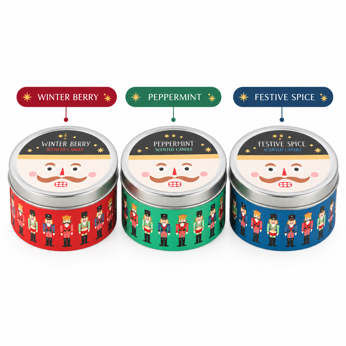 Nutcracker Christmas Scented Candle Gift Set of 3