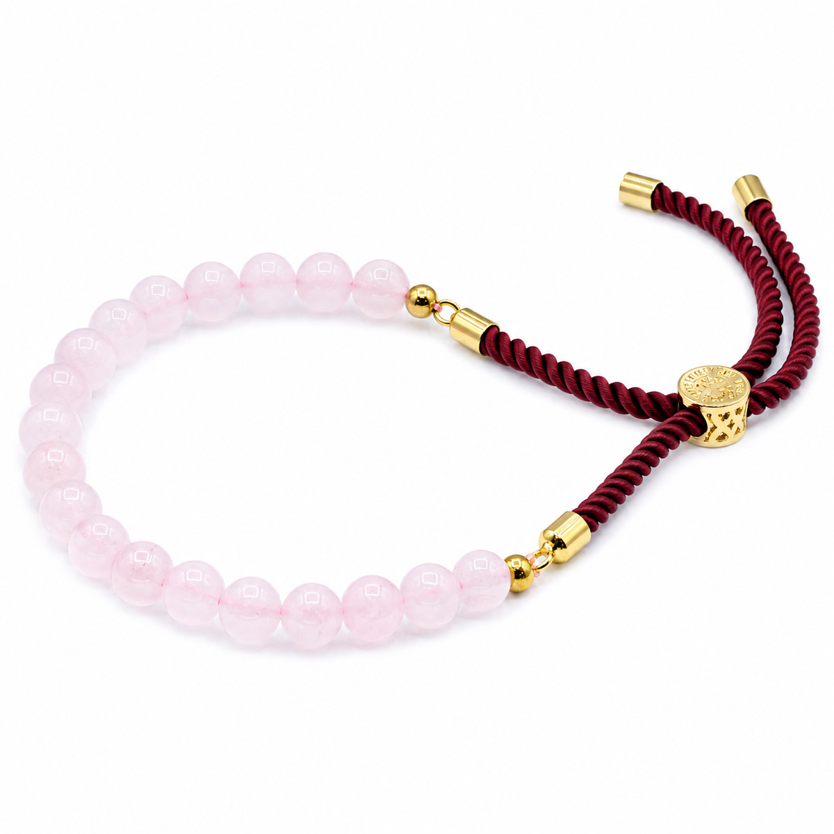 Rose Quartz Gemstone String Bracelet | Bordeaux Cord & 18K Gold Plated - Crystal Nest