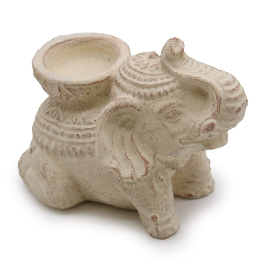 Cream Elephant Incense & Tealight Holder | Symbol of Luck, Wisdom & Protection - Crystal Nest