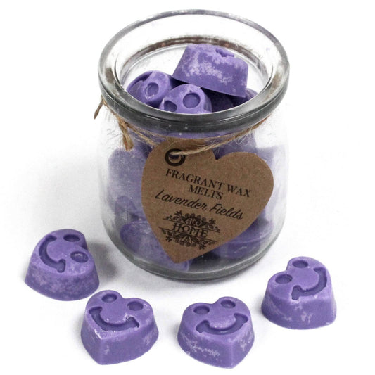 16 x Lavender Fields Soy Wax Melt Hearts in Glass Jar - Crystal Nest