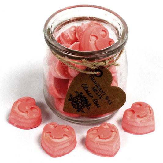 16 x Classic Rose Soy Wax Melt Hearts in Glass Jar - Crystal Nest