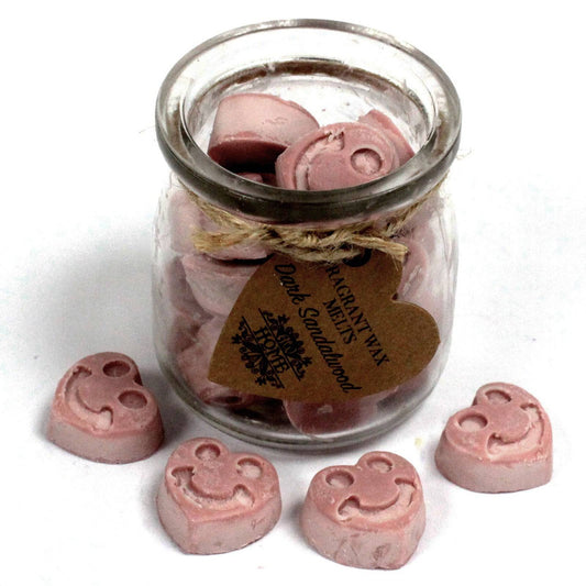 16 x Dark Sandalwood Soy Wax Melt Hearts in Glass Jar - Crystal Nest