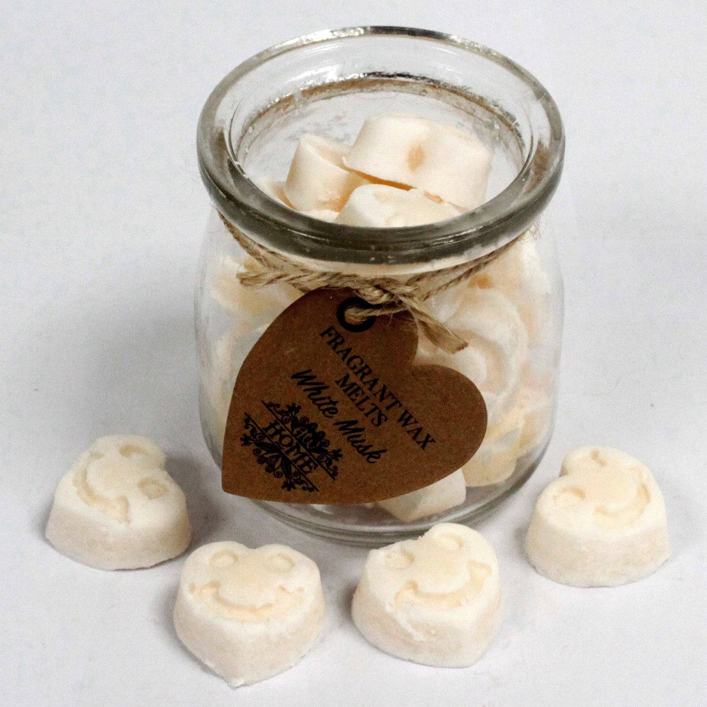 16 x White Musk Soy Wax Melt Hearts in Glass Jar - Crystal Nest
