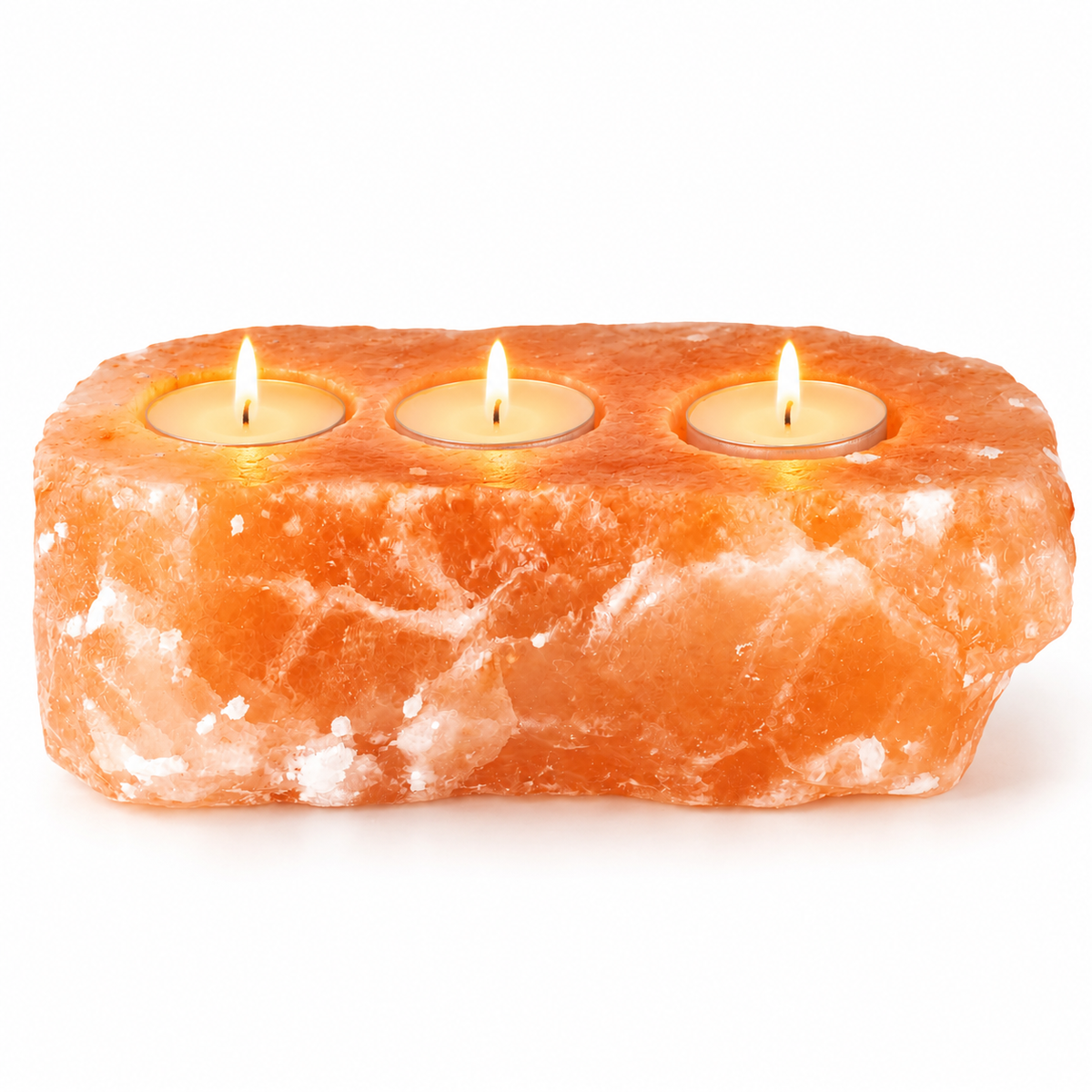 Himalayan Salt Triple Tealight Holder | Natural Pink - Crystal Nest