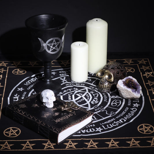 Iron Ritual Goblet – Triple Moon & Pentagram | Altar Accessory - Crystal Nest