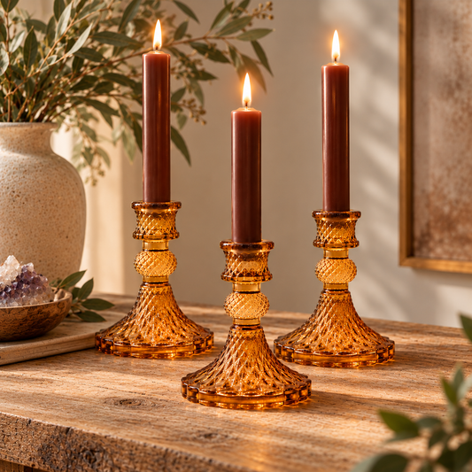 Vintage Antique Amber Glass Taper Candle Holder