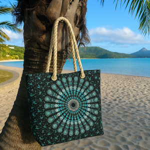 Boho Mandala Rope Handle Tote Bag | Beach, Travel & Shopping Bag - Crystal Nest