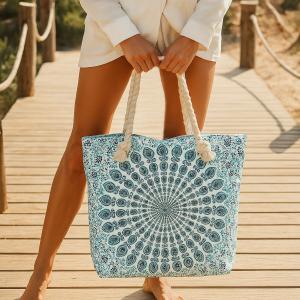 Boho Mandala Rope Handle Tote Bag | Beach, Travel & Shopping Bag - Crystal Nest