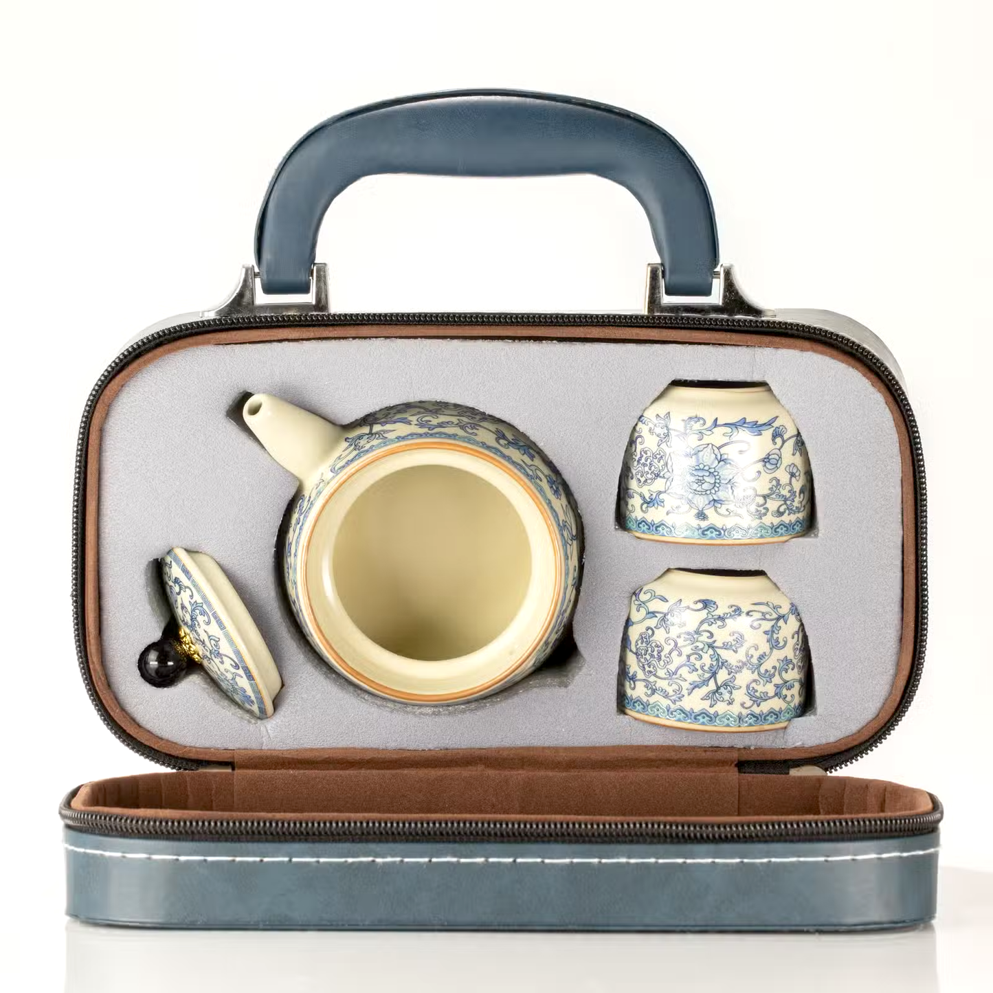 Ru Blue Tea Ceremony Gift Set | Luxury Teapot & Two Cups with Storage Case