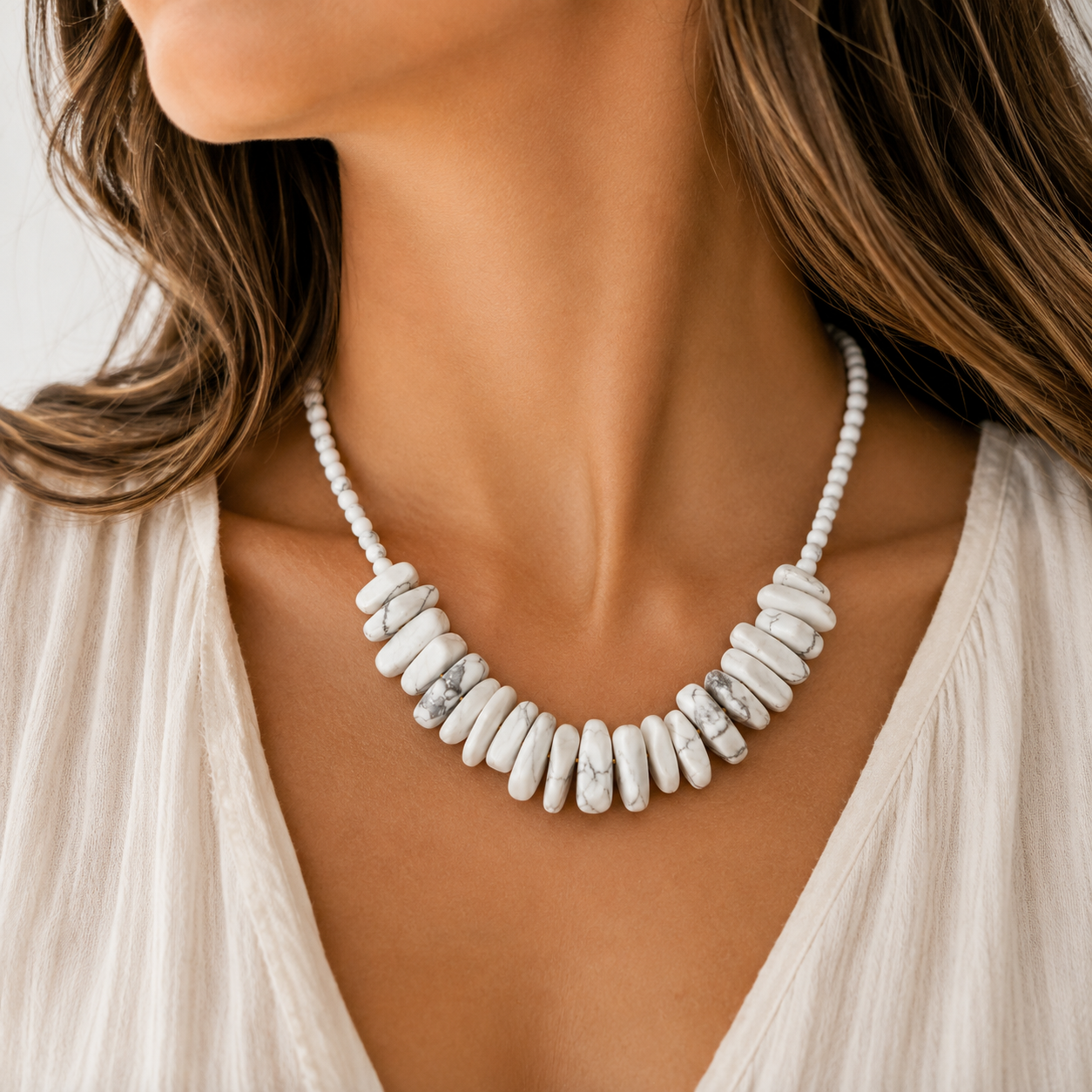 White Howlite Longstone Crystal Necklace