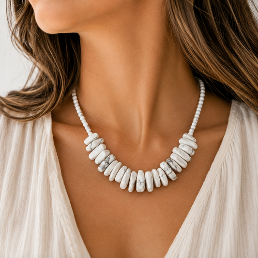 White Howlite Longstone Crystal Necklace